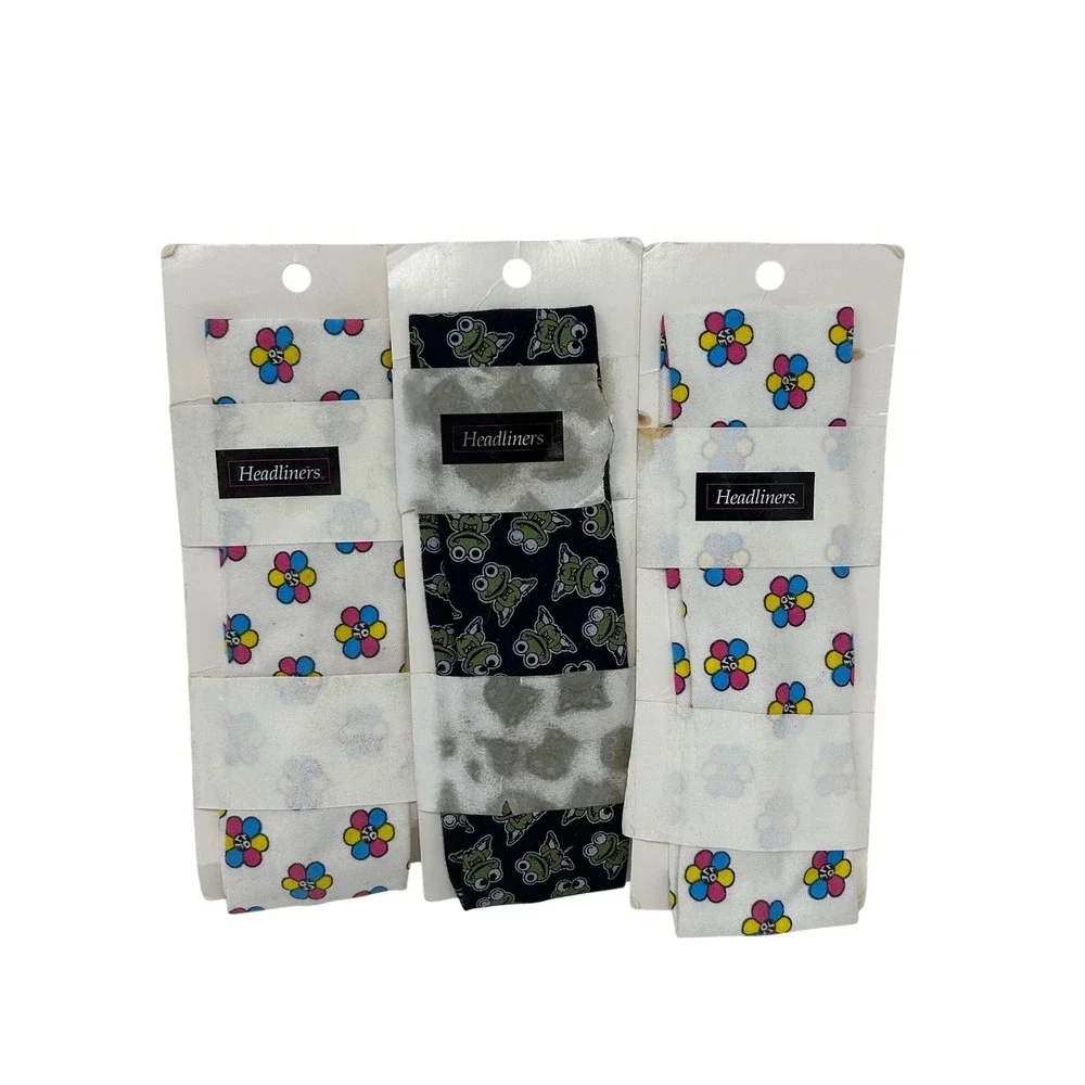Vintage Headliners Hair Bands Lot 3 Frog Flower Print‎ Stretch Deadstock